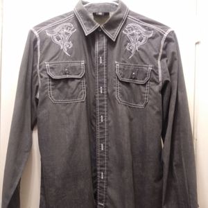 Sk kids sz XL 14-16 gray western embroidered shirt